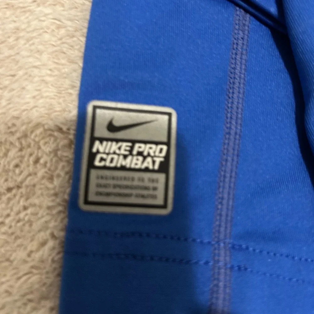 Nike Pro Combat Dri-FIT Mock Neck Mens S Blue Black Fitted Athletic Training